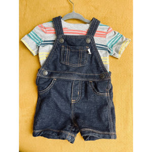 Carter’s Soft Cotton overalls set with striped shirt 9m